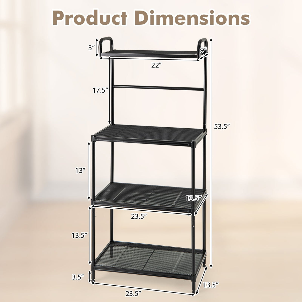4-Tier Kitchen Microwave Storage Rack with Metal Shelves-Black-Baker’s Racks-DECOROLALA