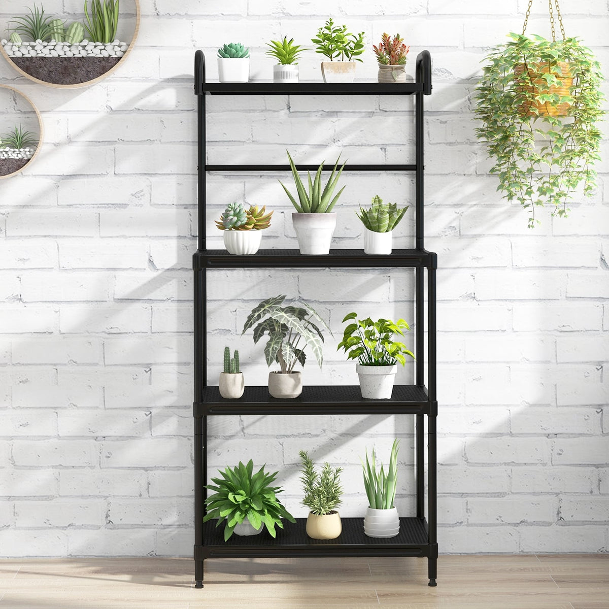 4-Tier Kitchen Microwave Storage Rack with Metal Shelves-Black-Baker’s Racks-DECOROLALA
