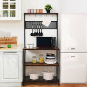 4-Tier Kitchen Rack Stand with Hooks and Mesh Panel-Baker’s Racks-DECOROLALA