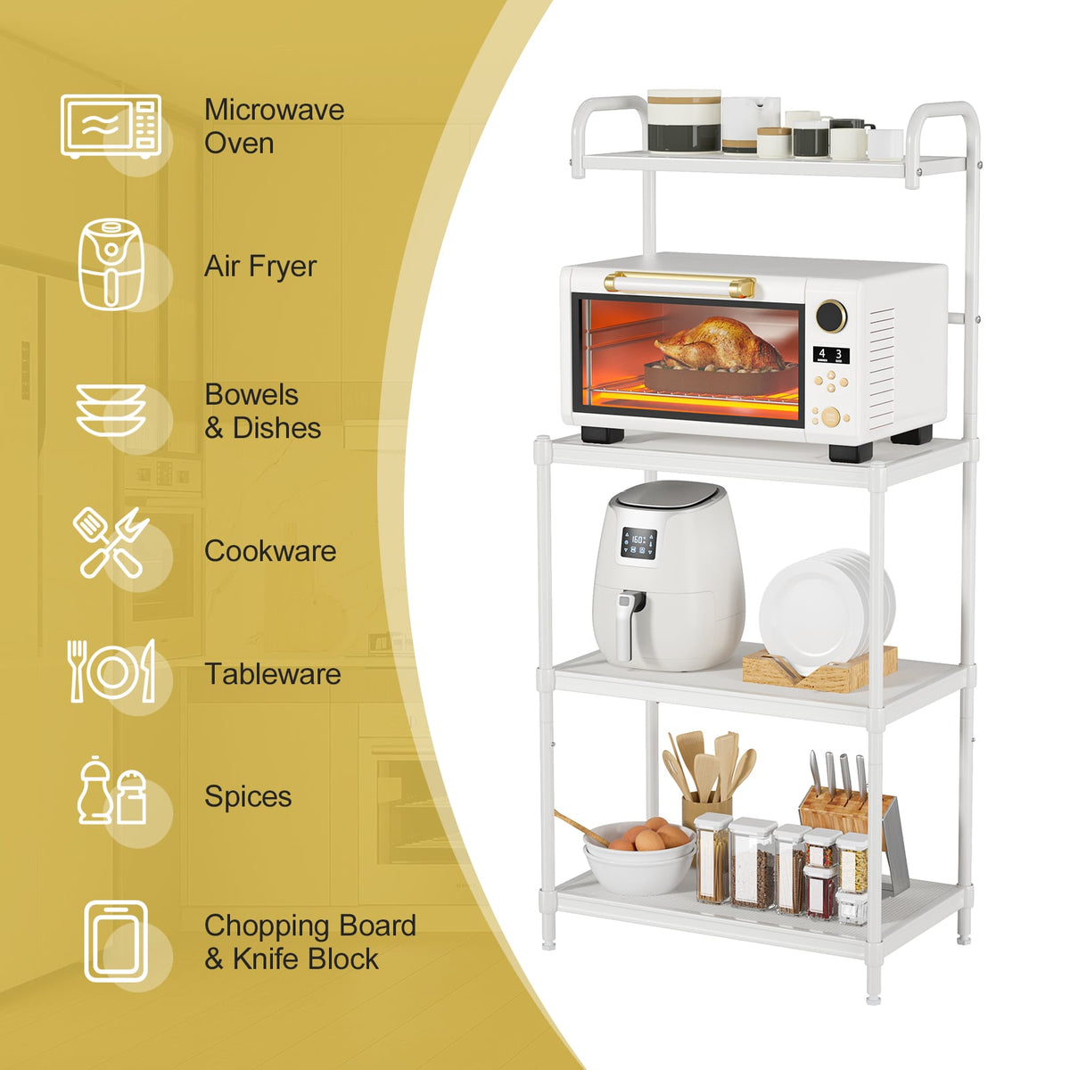 4-Tier Kitchen Storage Baker Microwave Oven Rack Shelves-White-Baker’s Racks-DECOROLALA