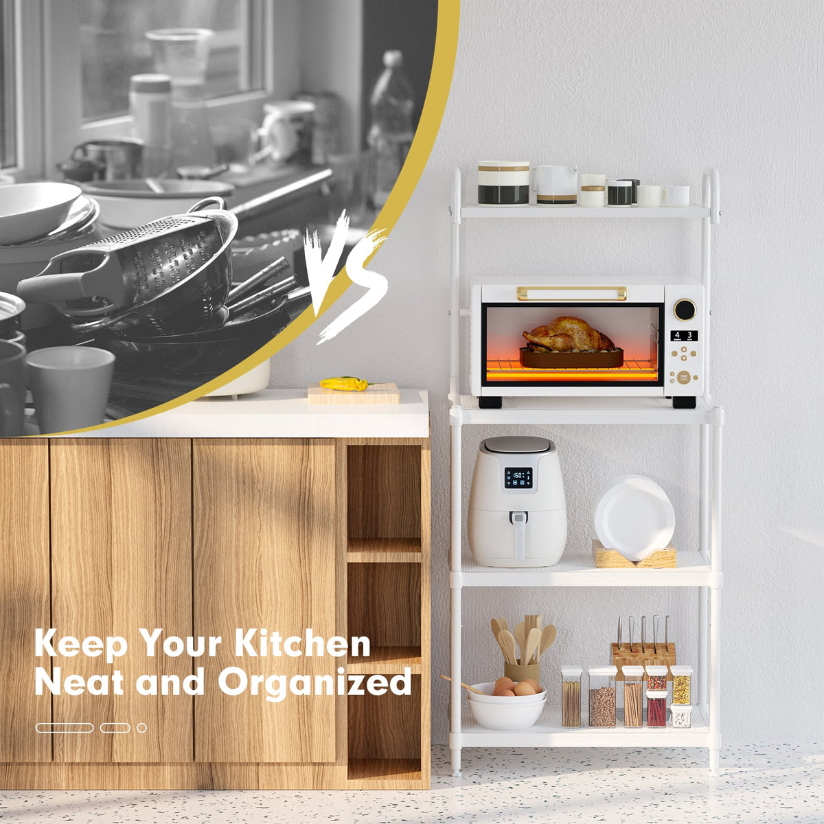 4-Tier Kitchen Storage Baker Microwave Oven Rack Shelves-White-Baker’s Racks-DECOROLALA