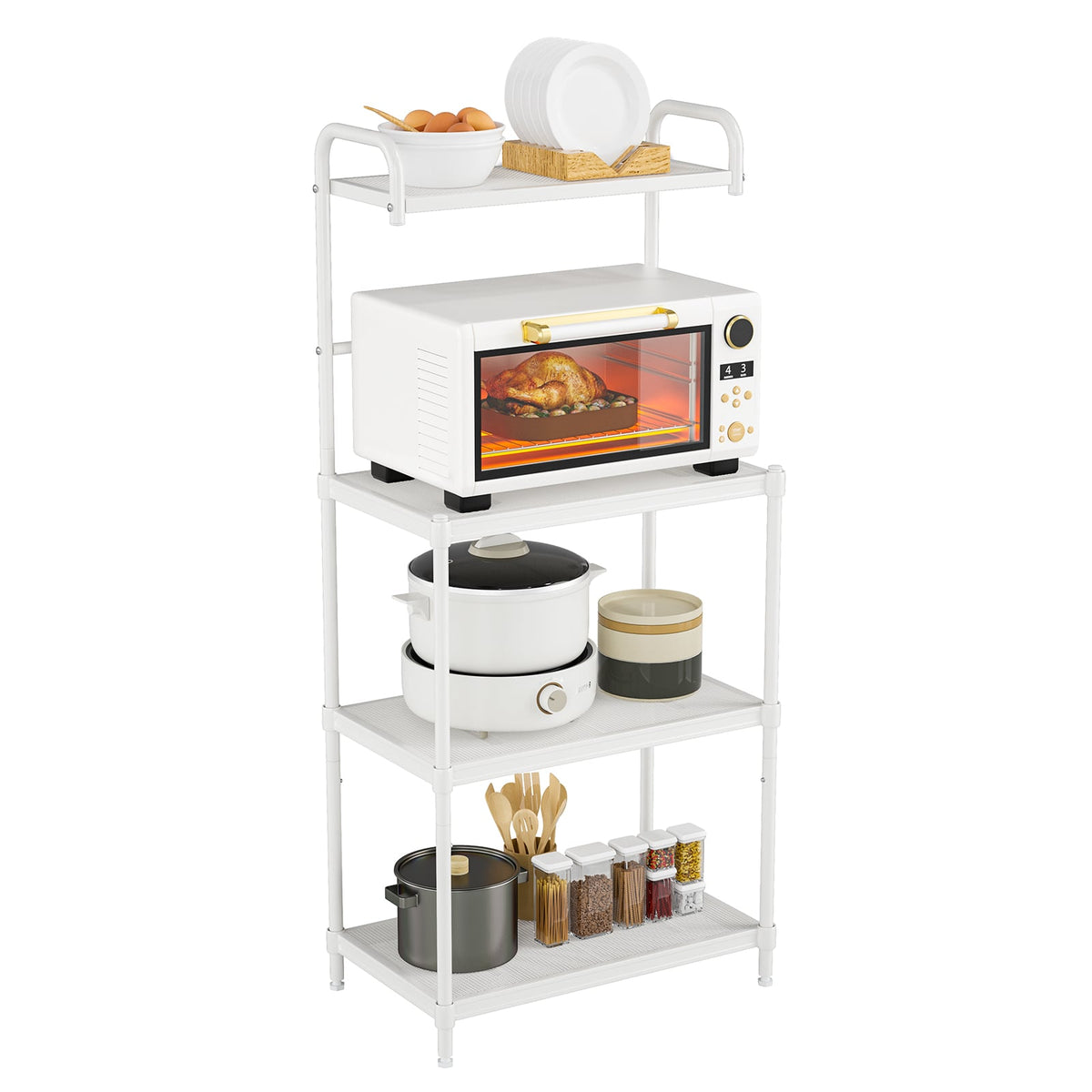 4-Tier Kitchen Storage Baker Microwave Oven Rack Shelves-White-Baker’s Racks-DECOROLALA