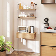4-Tier Ladder Bookshelf with Drawer and Metal Frame for Living Room-Natural-Bookcases-DECOROLALA