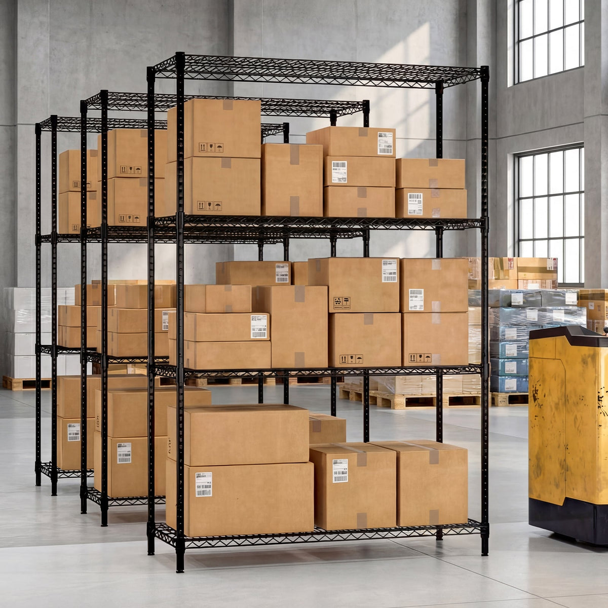 4-Tier Metal Storage Shelving Unit with V-Shaped Wire Rack-Black-Shelving-DECOROLALA