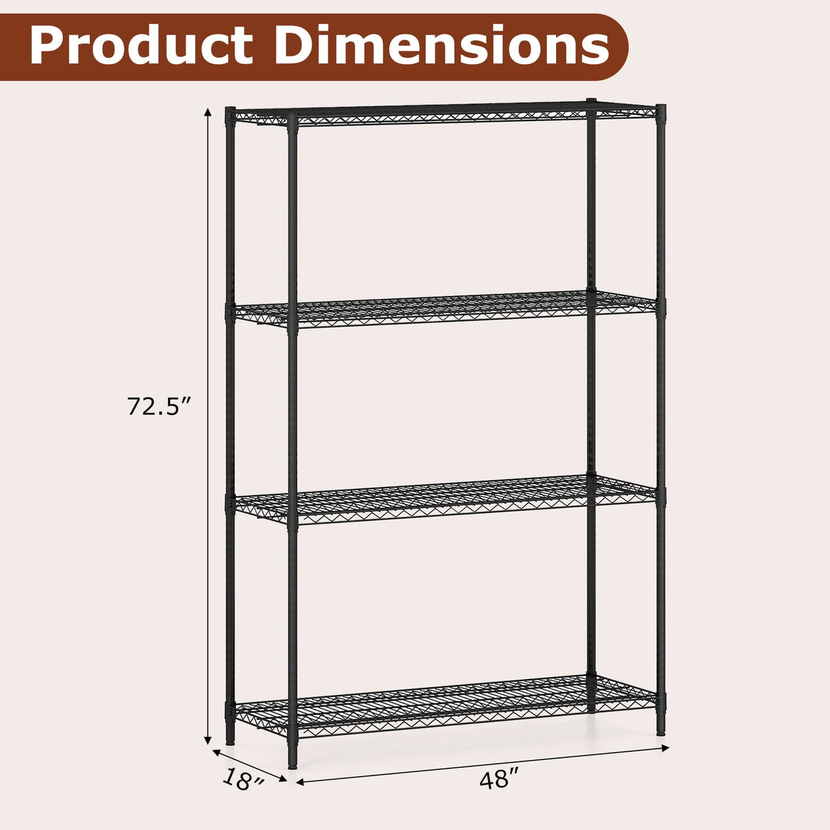 4-Tier Metal Storage Shelving Unit with V-Shaped Wire Rack-Black-Shelving-DECOROLALA