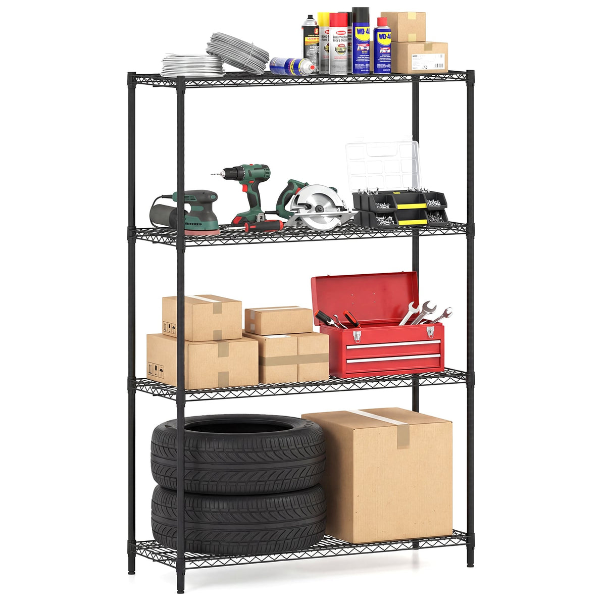 4-Tier Metal Storage Shelving Unit with V-Shaped Wire Rack-Black-Shelving-DECOROLALA