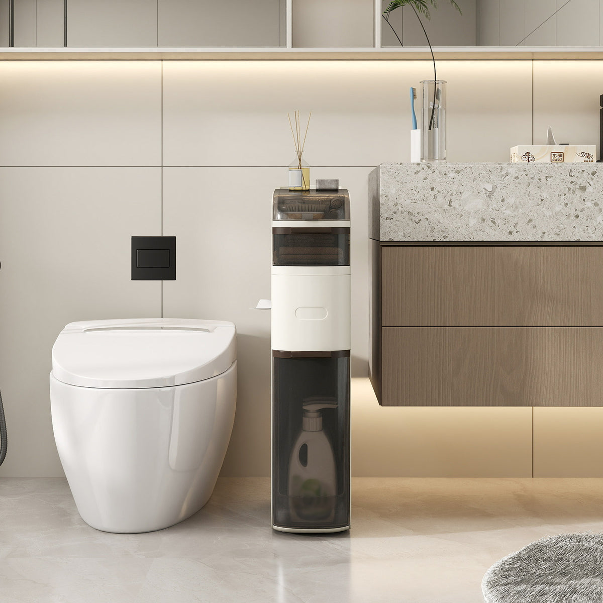 4-Tier Narrow Bathroom Storage Cabinet - 7" Wide White with Wheels-Floor Cabinets-DECOROLALA