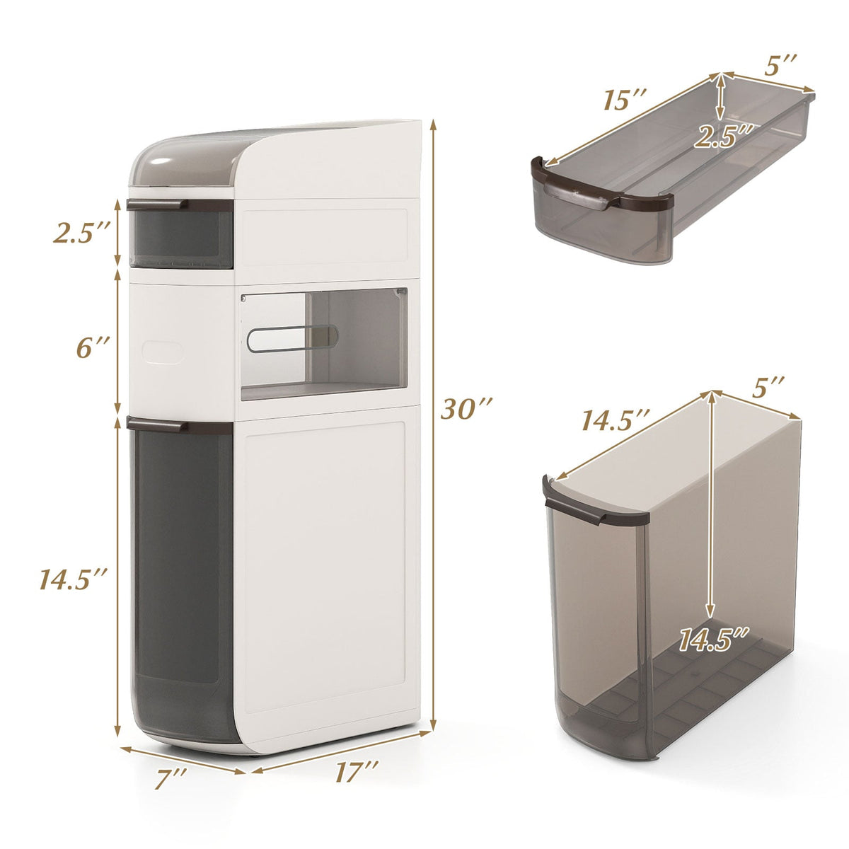 4-Tier Narrow Bathroom Storage Cabinet - 7" Wide White with Wheels-Floor Cabinets-DECOROLALA