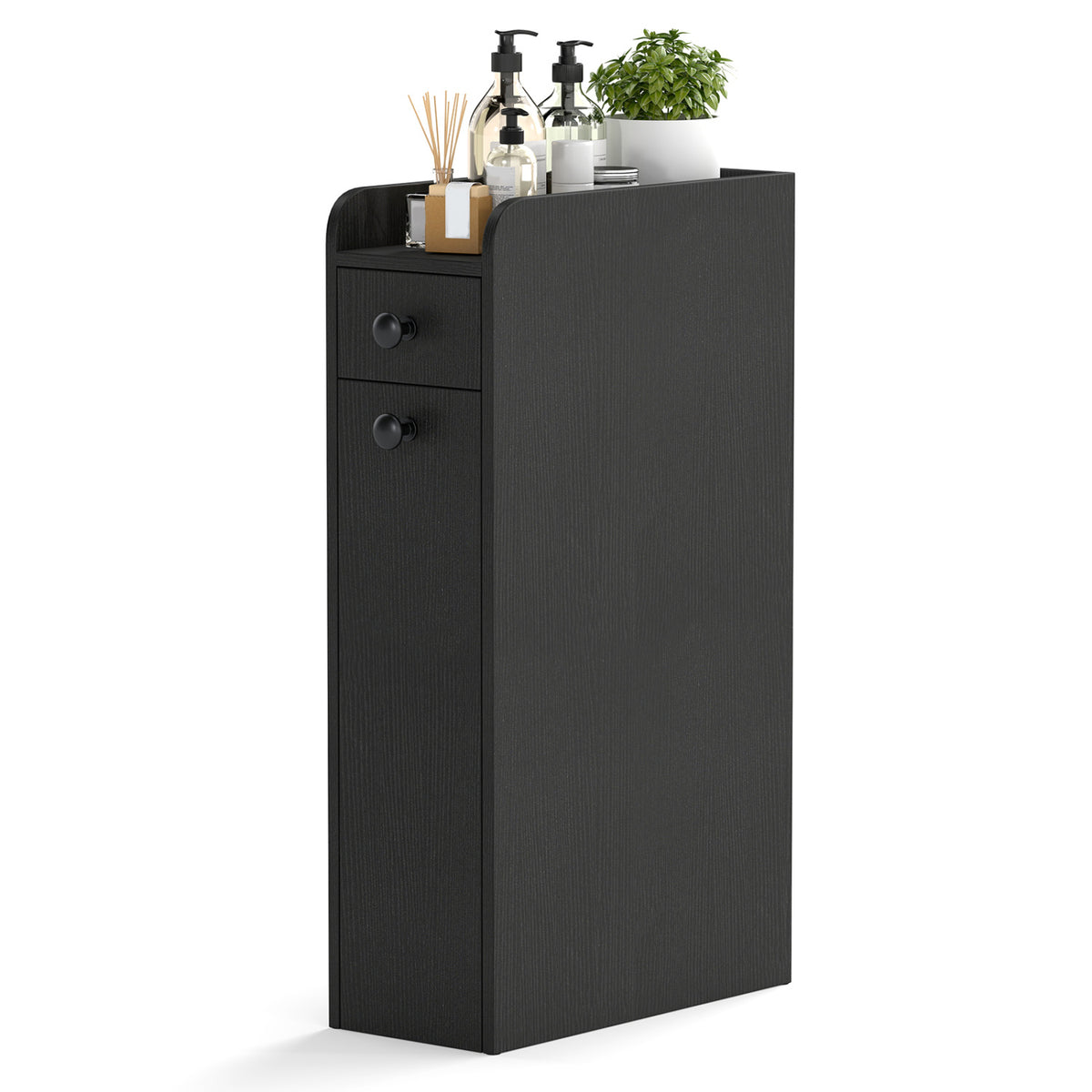 4-Tier Narrow Bathroom Storage Cabinet with Casters - Black-Floor Cabinets-DECOROLALA