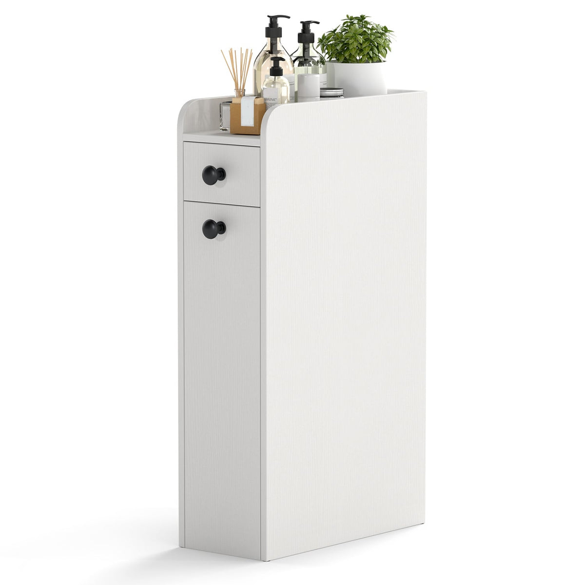4-Tier Narrow Bathroom Storage Cabinet with Casters - White-Floor Cabinets-DECOROLALA