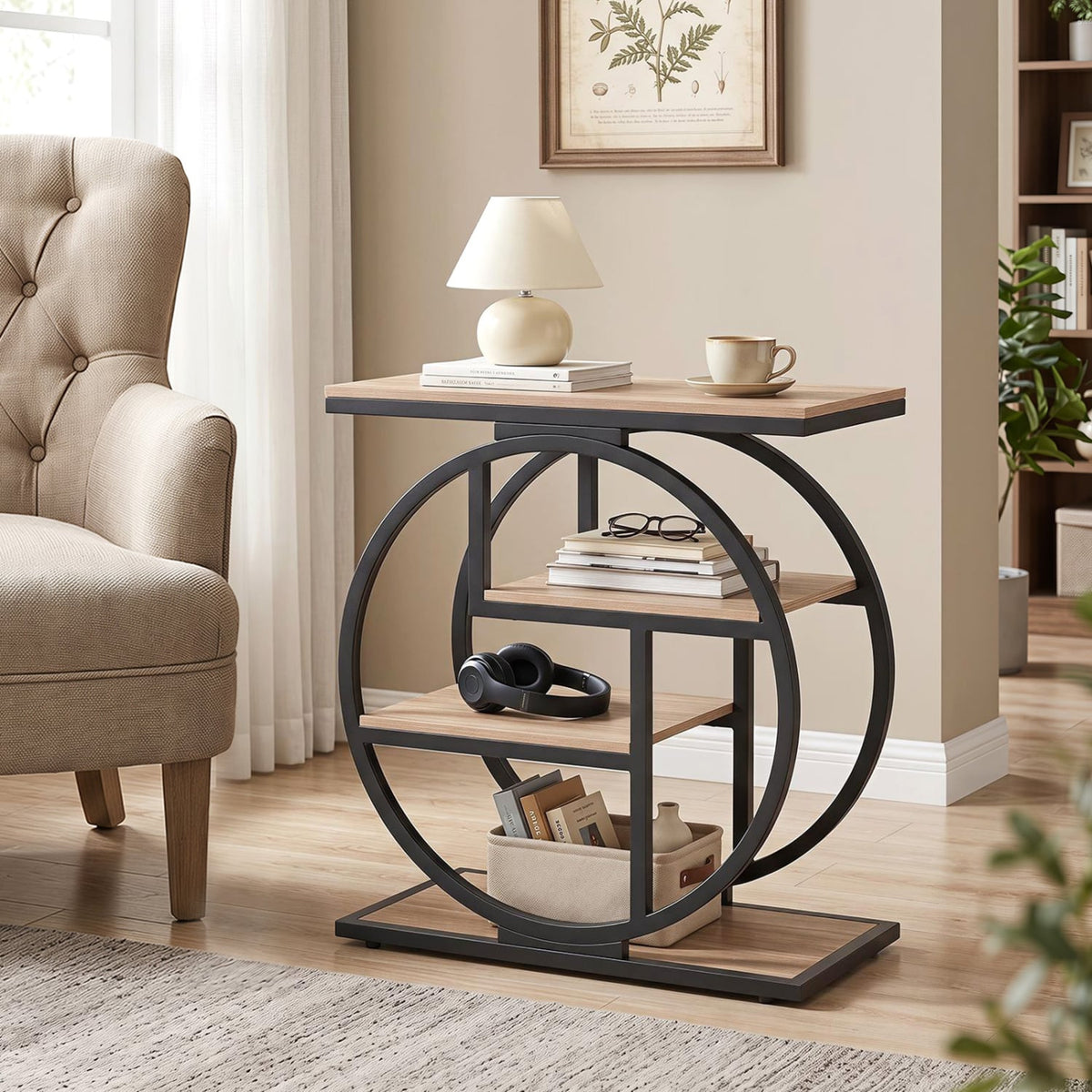 4-Tier Narrow End Table for Living Room with Storage Shelves-Gray-End & Side Tables-DECOROLALA
