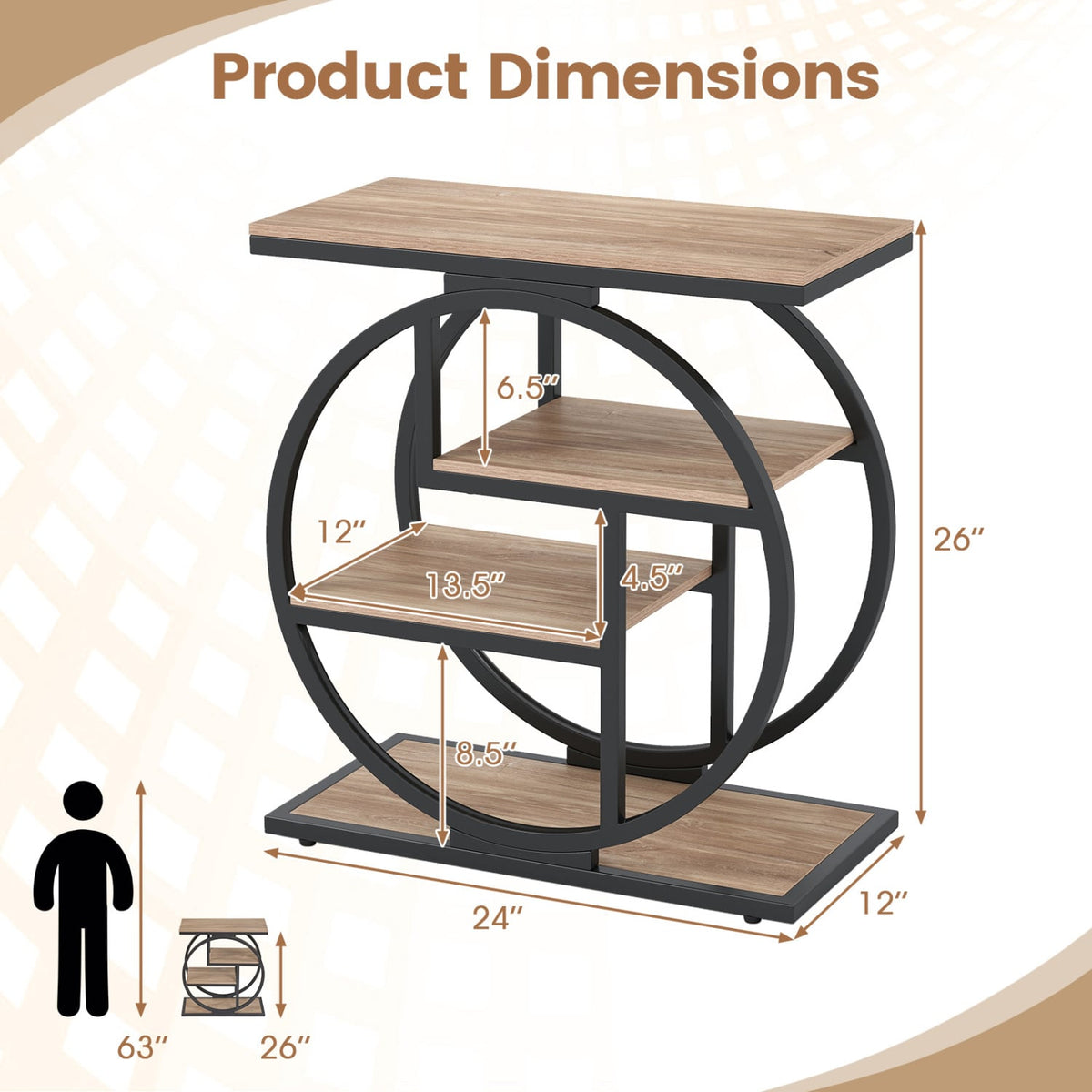 4-Tier Narrow End Table for Living Room with Storage Shelves-Gray-End & Side Tables-DECOROLALA