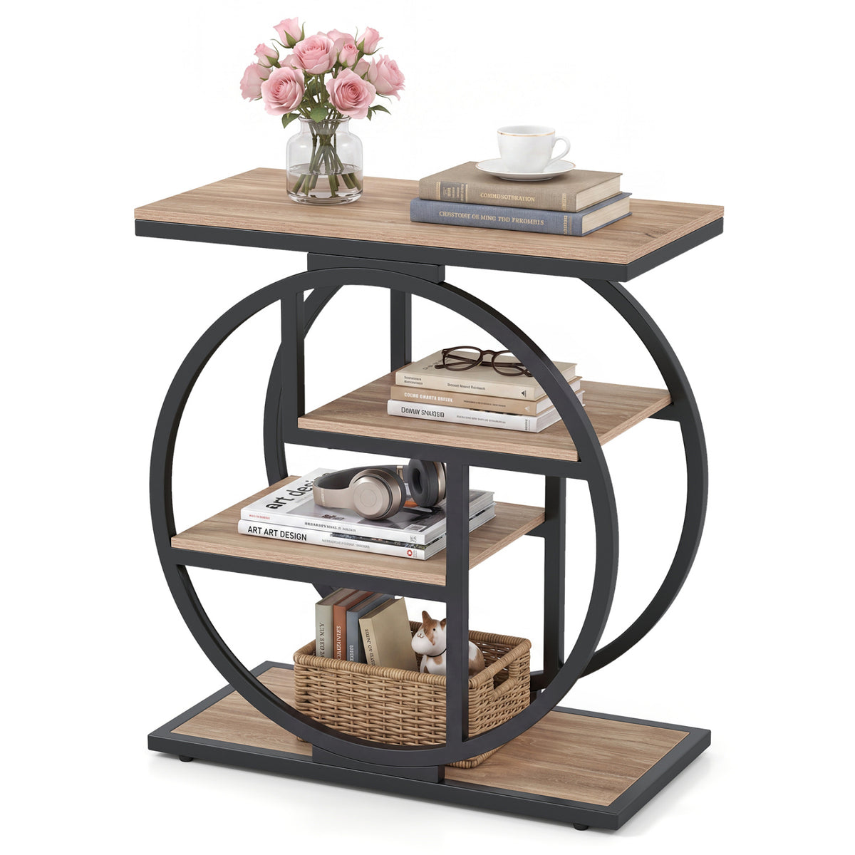4-Tier Narrow End Table for Living Room with Storage Shelves-Gray-End & Side Tables-DECOROLALA