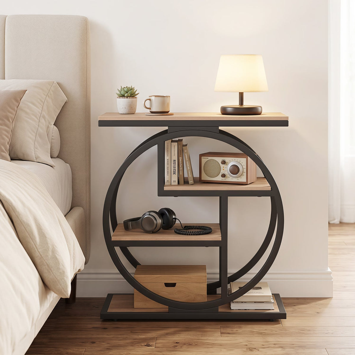 4-Tier Narrow End Table for Living Room with Storage Shelves-Gray-End & Side Tables-DECOROLALA