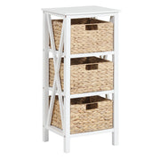 4-Tier Nightstand with 3 Seagrass Baskets Narrow X-Design-4 Tier-White-Nightstands-DECOROLALA