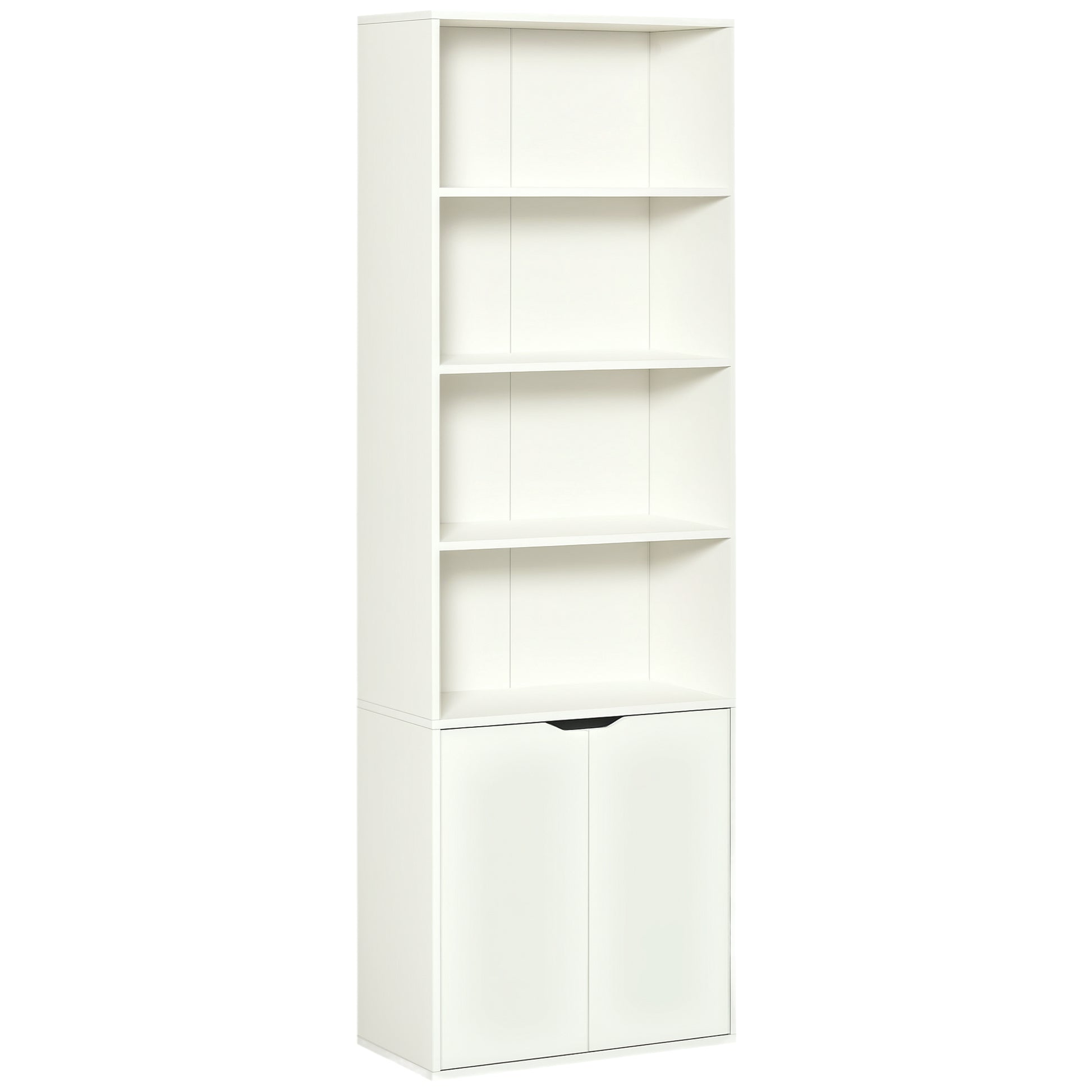 4-Tier Open Bookshelf with Doors Modern Home Office Bookcase Storage Cabinet for Living Room Bathroom Study, White-Home Furnishings > Storage & Organization > Bookshelves & Bookcases > White Bookshelves-DECOROLALA