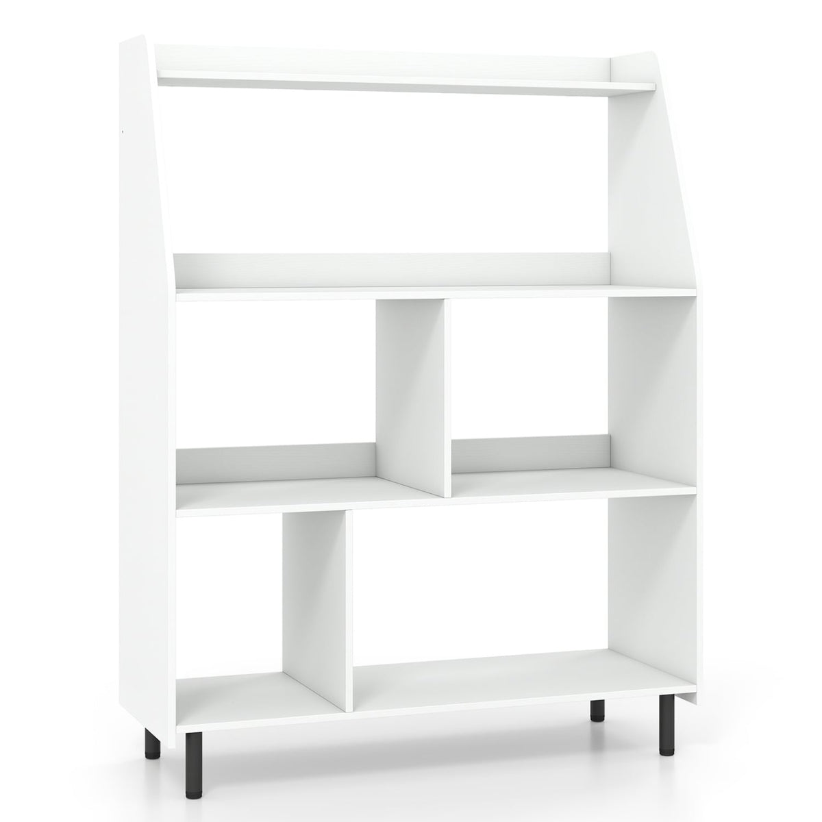 4-Tier Open Modern Bookcase with 2 Anti-Tipping Kits-White-Bookcases-DECOROLALA