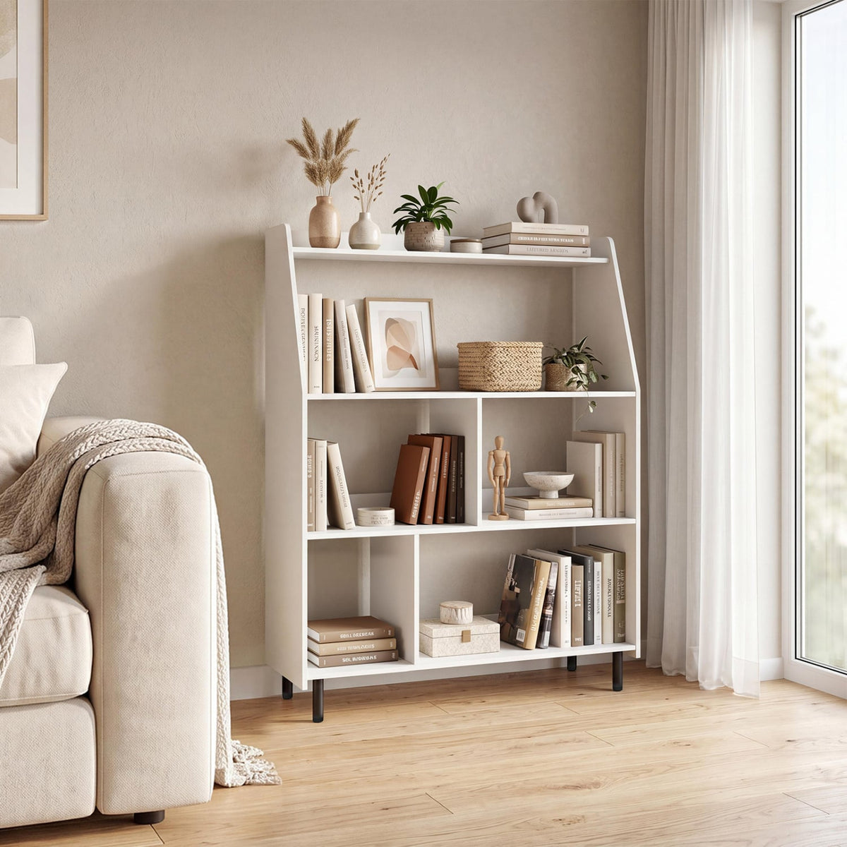 4-Tier Open Modern Bookcase with 2 Anti-Tipping Kits-White-Bookcases-DECOROLALA