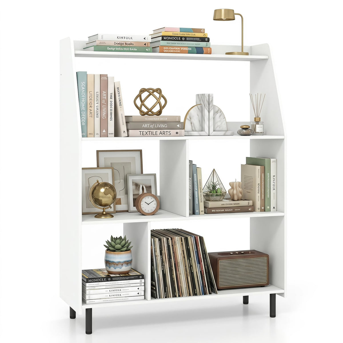 4-Tier Open Modern Bookcase with 2 Anti-Tipping Kits-White-Bookcases-DECOROLALA
