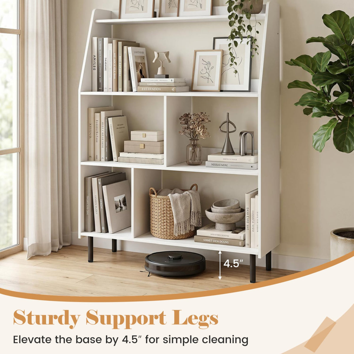 4-Tier Open Modern Bookcase with 2 Anti-Tipping Kits-White-Bookcases-DECOROLALA
