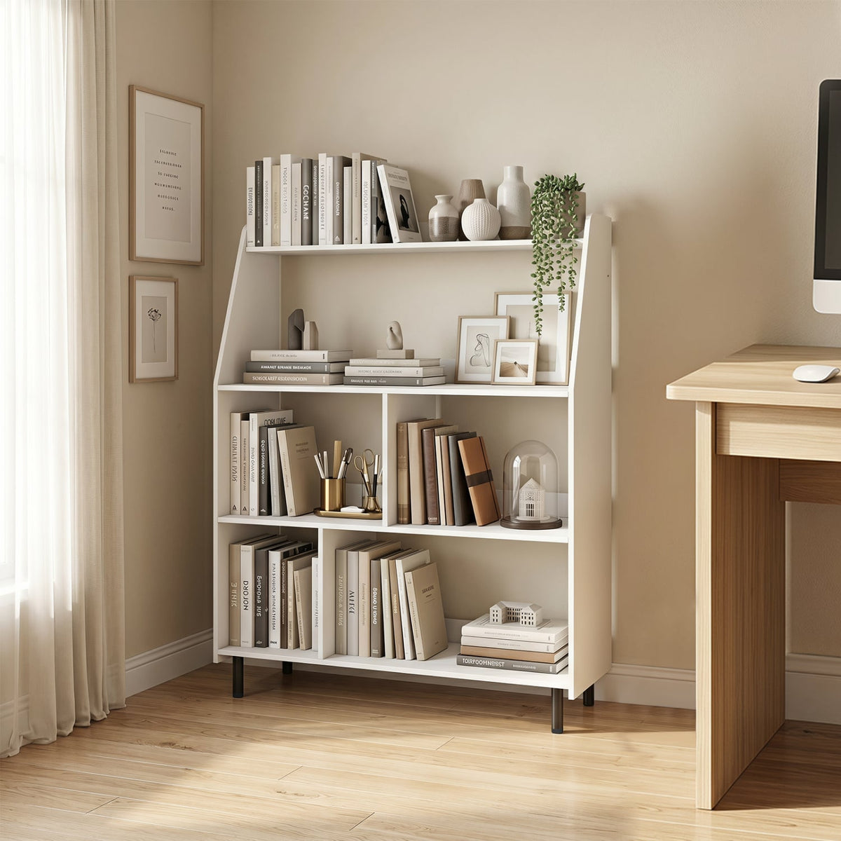 4-Tier Open Modern Bookcase with 2 Anti-Tipping Kits-White-Bookcases-DECOROLALA