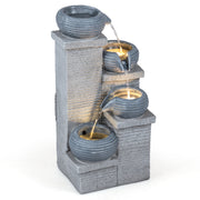 4-Tier Outdoor Water Fountain Cascading Bowl Waterfall Fountain with LED Lights-Outdoor Water Fountains-DECOROLALA