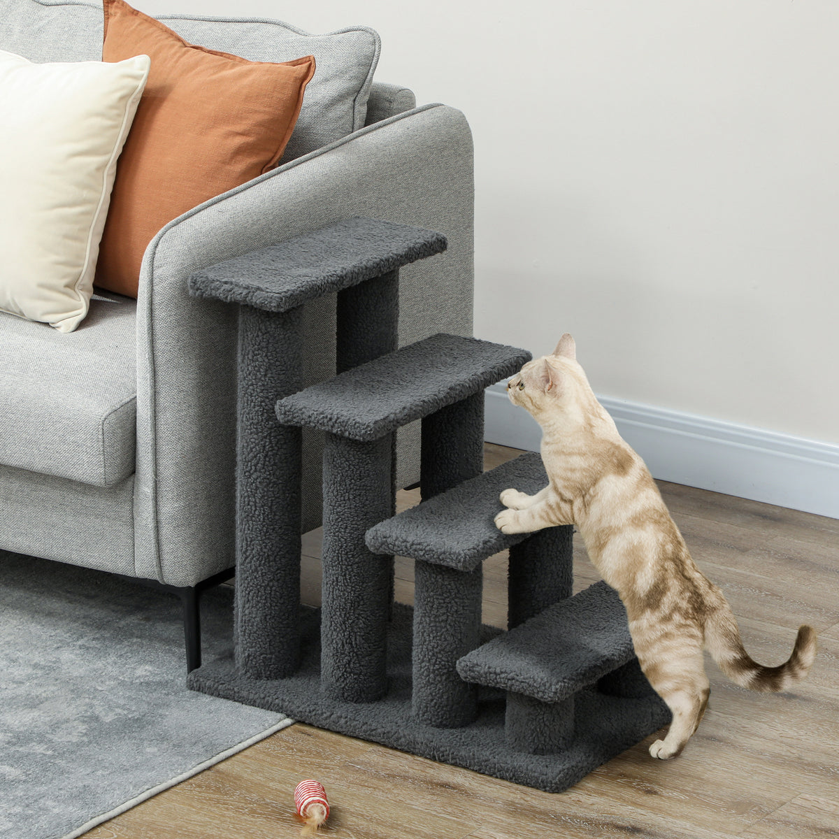 4-Tier Pet Stairs with Cat Scratching Posts - 23.5" Dark Grey-Cat Supplies-DECOROLALA