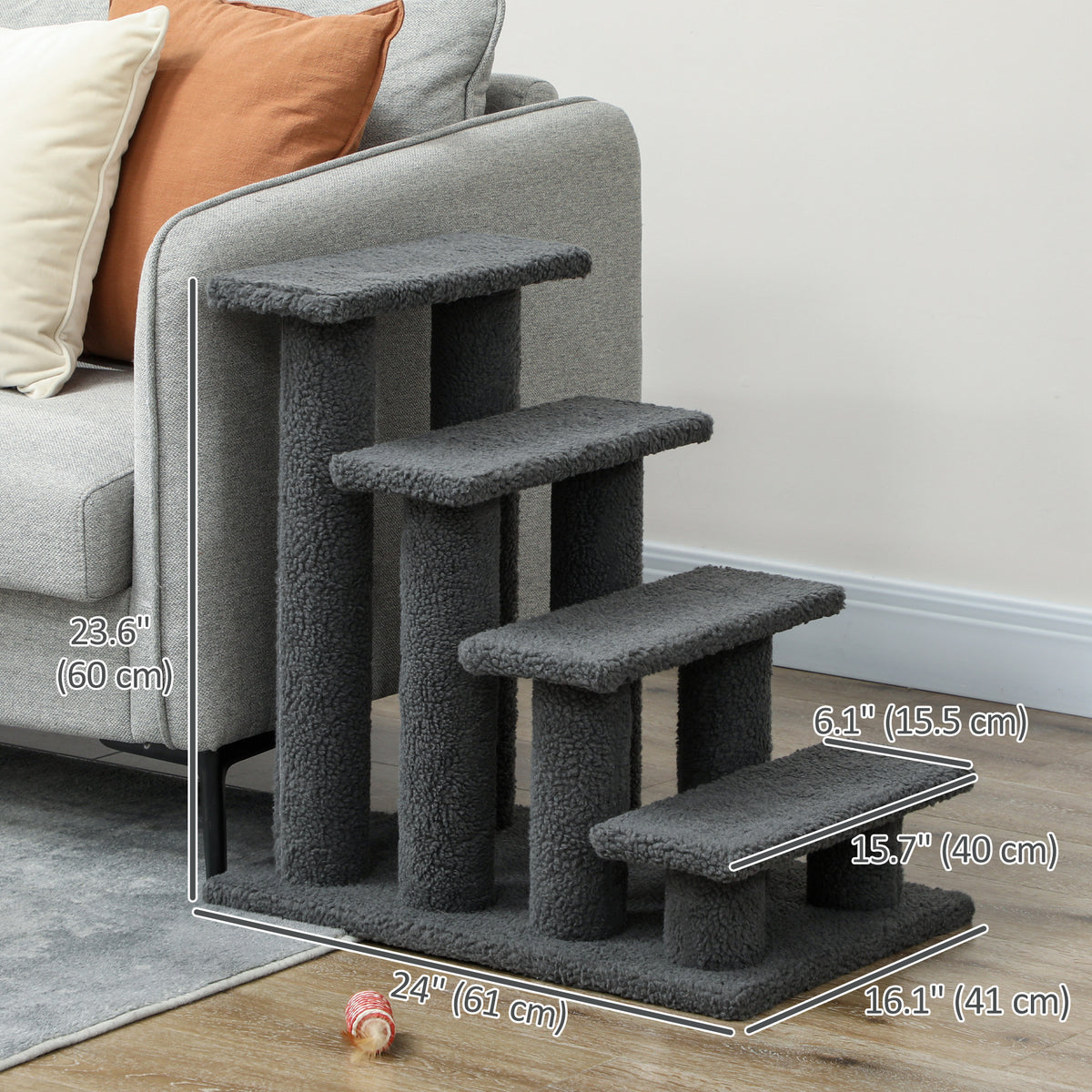 4-Tier Pet Stairs with Cat Scratching Posts - 23.5" Dark Grey-Cats-DECOROLALA