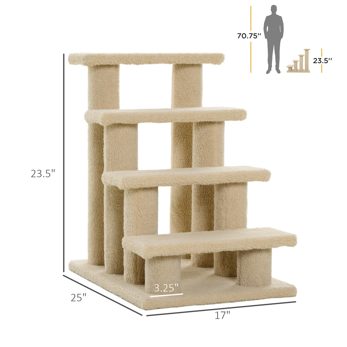 4-Tier Pet Stairs with Scratching Posts - Cream White 23.5"-Cats-DECOROLALA