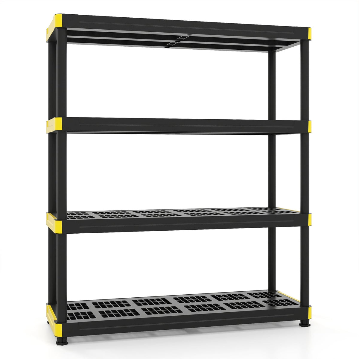 4-Tier Plastic Storage Shelf Heavy-Duty Utility Rack Freestanding Storage Rack-Black-Sheds & Outdoor Storage-DECOROLALA