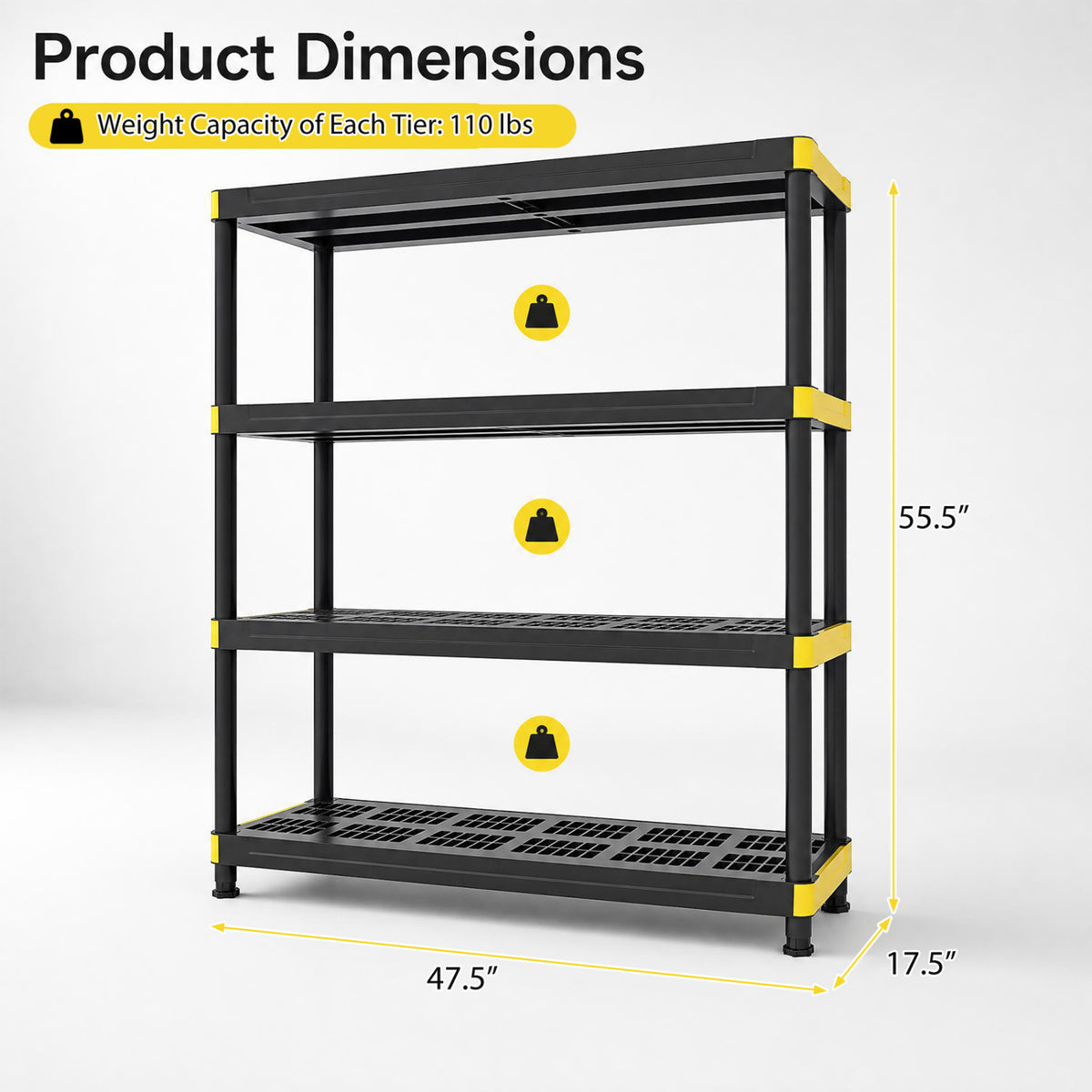 4-Tier Plastic Storage Shelf Heavy-Duty Utility Rack Freestanding Storage Rack-Black-Sheds & Outdoor Storage-DECOROLALA