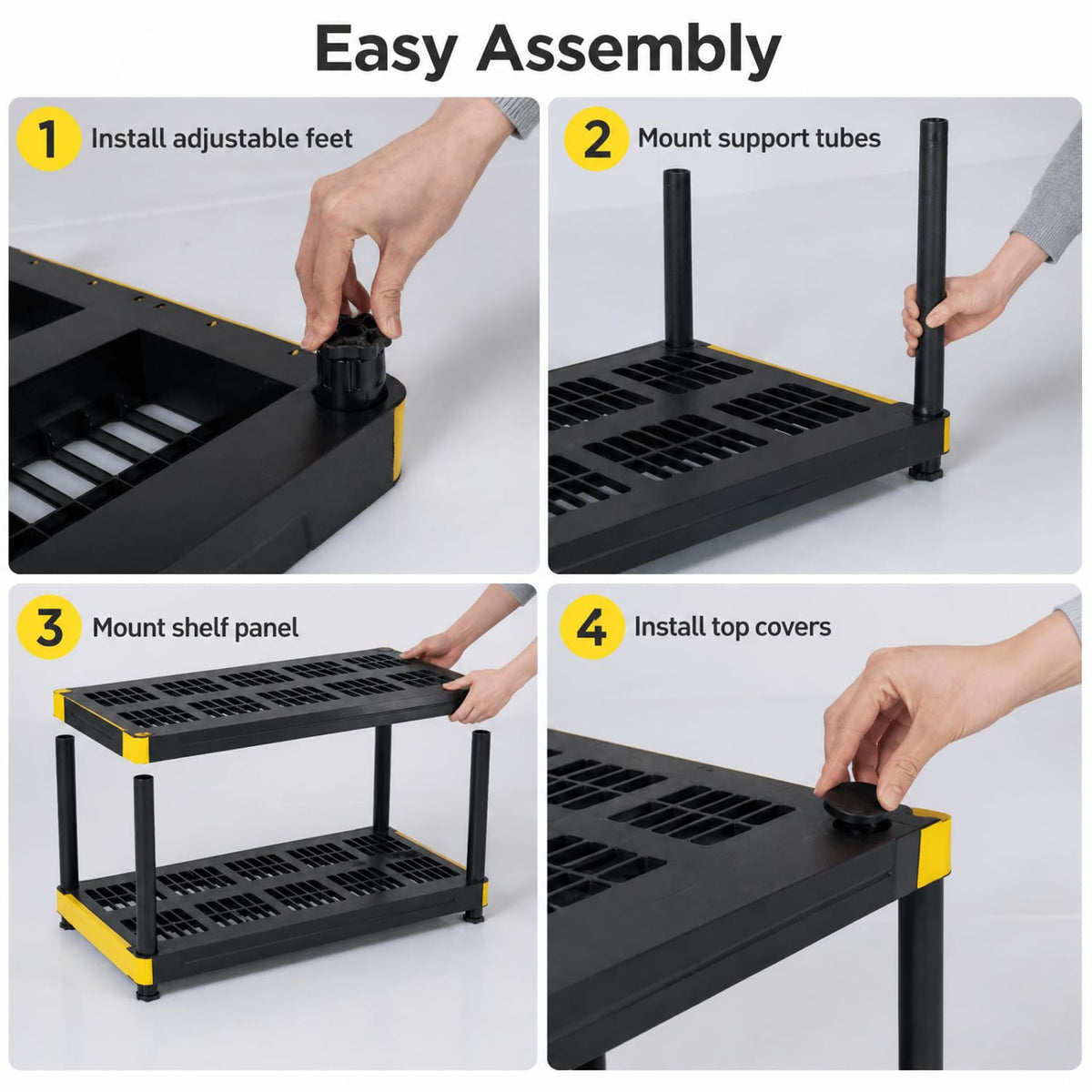 4-Tier Plastic Storage Shelf Heavy-Duty Utility Rack Freestanding Storage Rack-Black-Sheds & Outdoor Storage-DECOROLALA