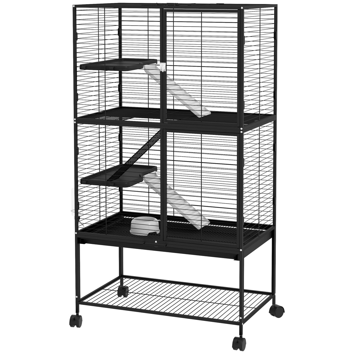 4-Tier Rolling Small Animal Cage - 54" Black Steel for Ferrets-Small Animals-DECOROLALA