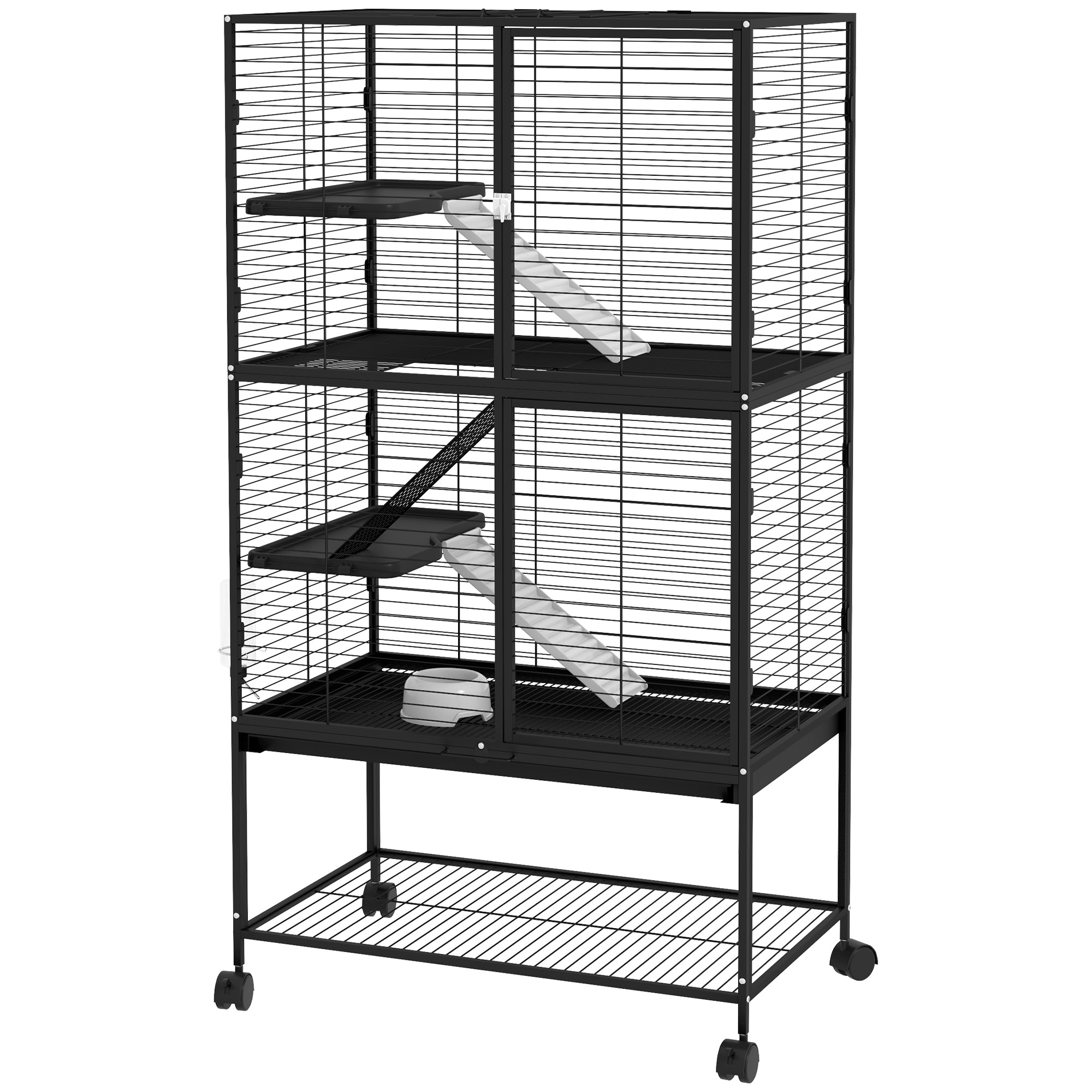 4-Tier Rolling Small Animal Cage - 54" Black Steel for Ferrets-Small Animals-DECOROLALA