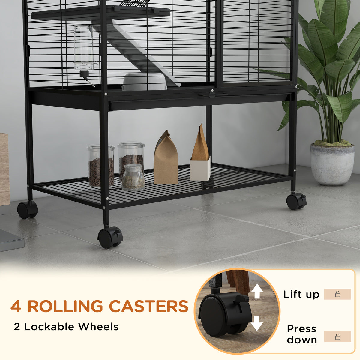 4-Tier Rolling Small Animal Cage - 54" Black Steel for Ferrets-Small Animals-DECOROLALA