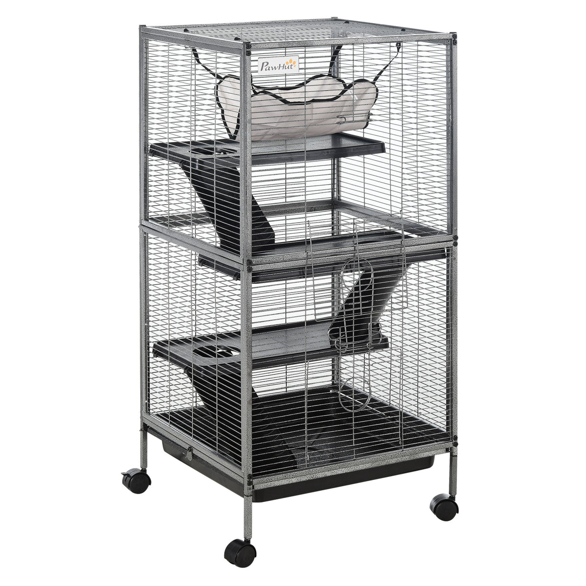 4-Tier Rolling Small Animal Cage - Silver Grey 45" Steel-Small Animal Supplies-DECOROLALA