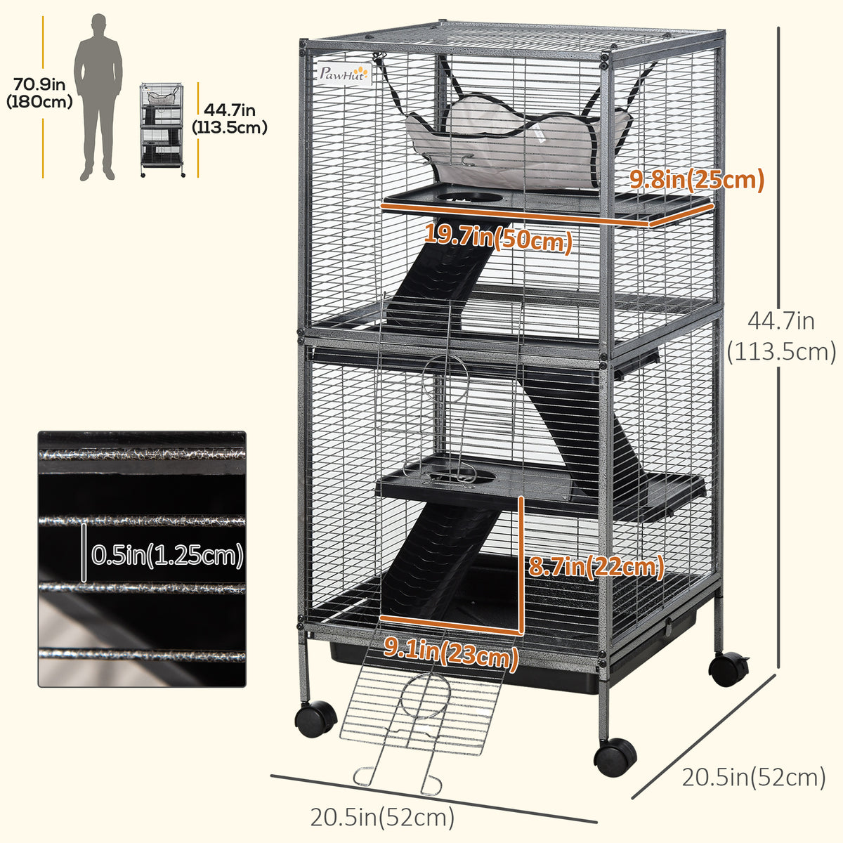 4-Tier Rolling Small Animal Cage - Silver Grey 45" Steel-Small Animals-DECOROLALA