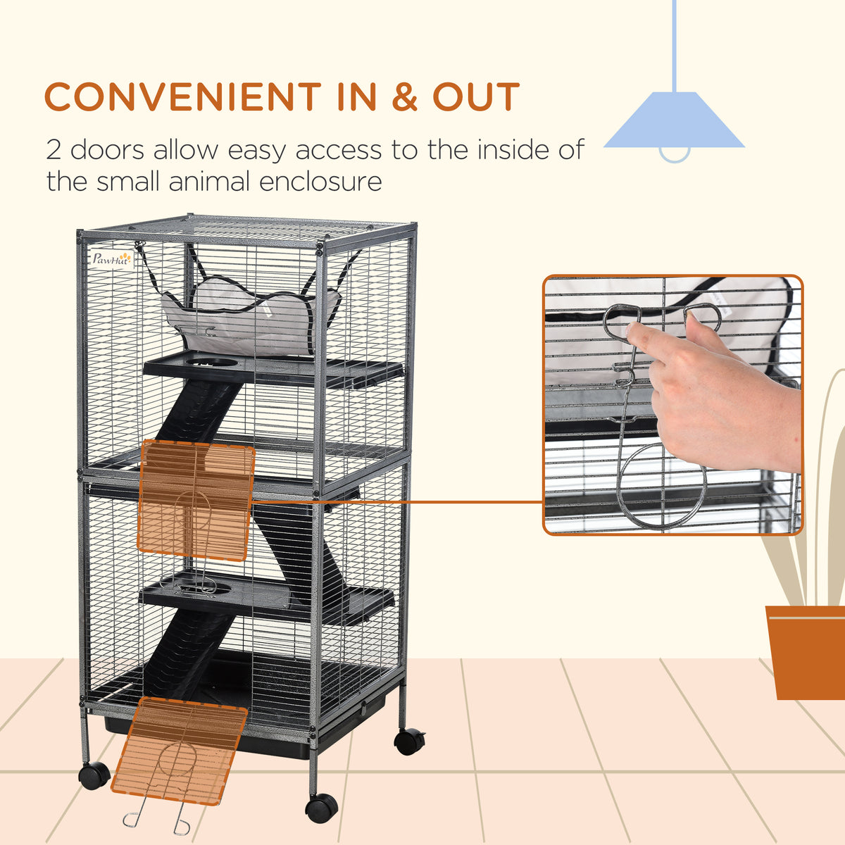 4-Tier Rolling Small Animal Cage - Silver Grey 45" Steel-Small Animals-DECOROLALA