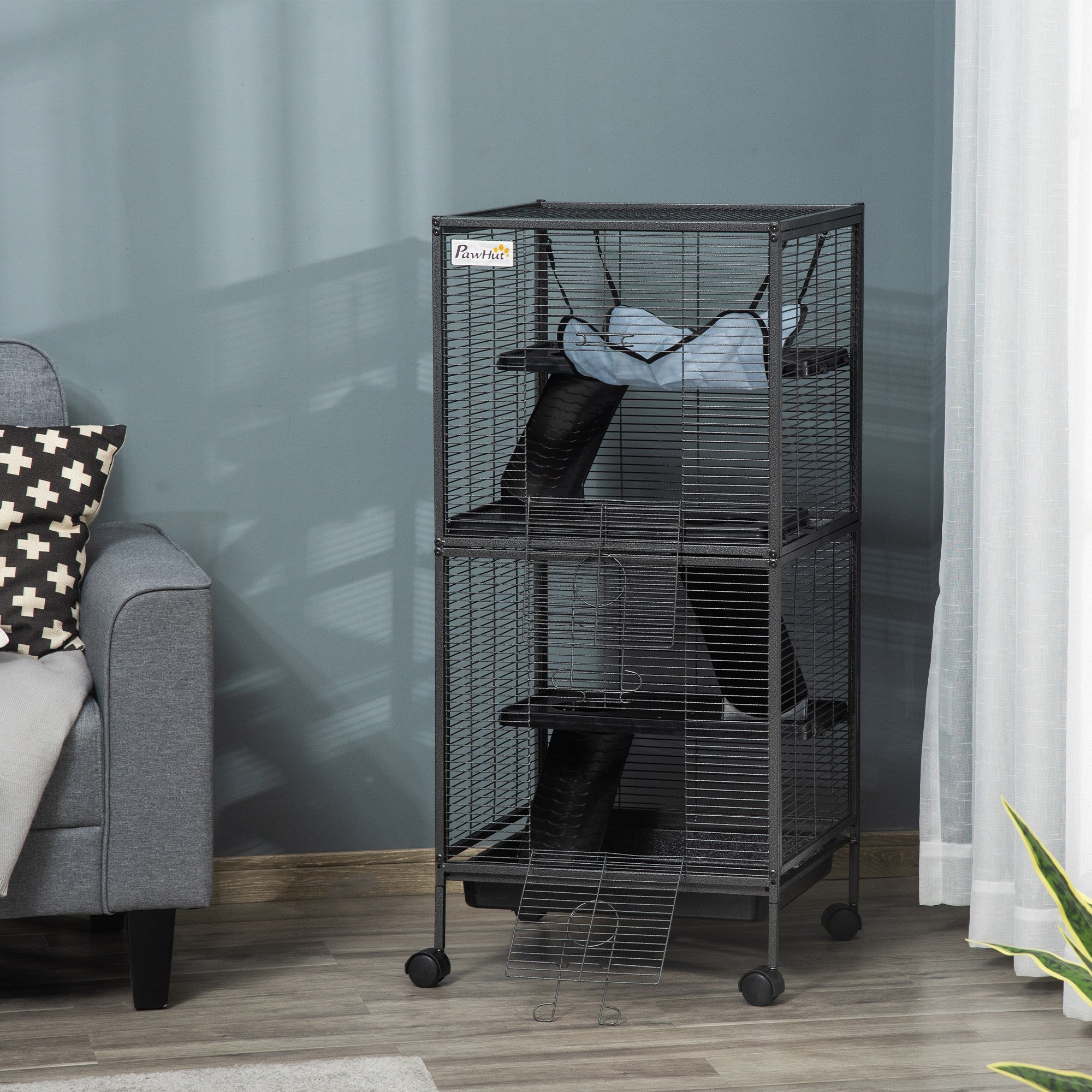 4-Tier Rolling Small Animal Cage - Silver Grey 45" Steel-Small Animals-DECOROLALA