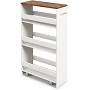 4-Tier Rolling Storage Cart Slim Kitchen Cart on Wheels with Open Shelves and Handle-Rustic Brown-Kitchen Islands & Carts-DECOROLALA