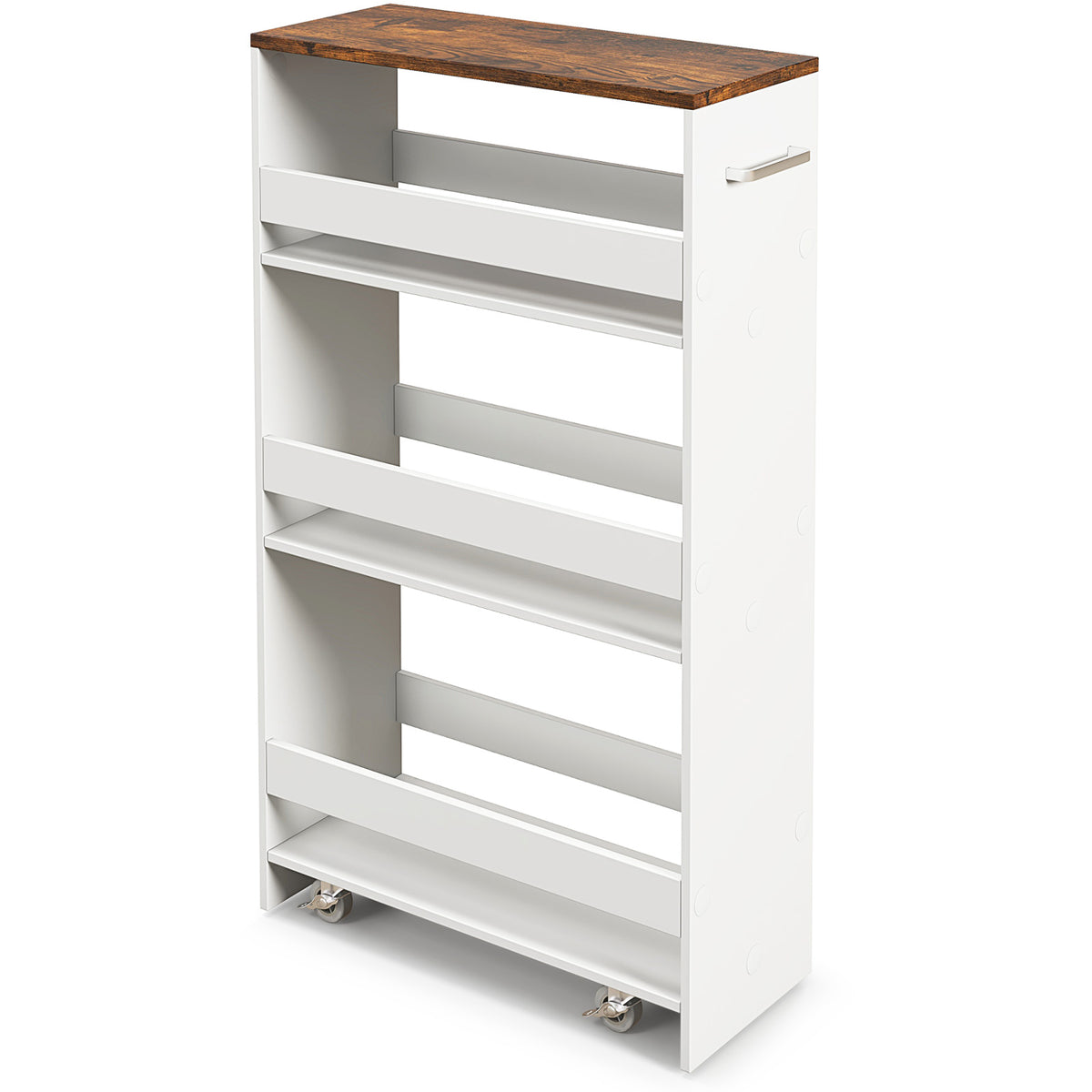 4-Tier Rolling Storage Cart Slim Kitchen Cart on Wheels with Open Shelves and Handle-Rustic Brown-Kitchen Islands & Carts-DECOROLALA