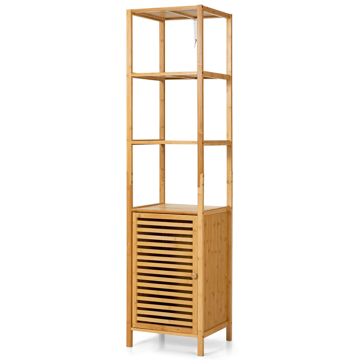 4-Tier Slim Bamboo Floor Storage Cabinet - Natural 65"H-Bathroom Floor Cabinets-DECOROLALA