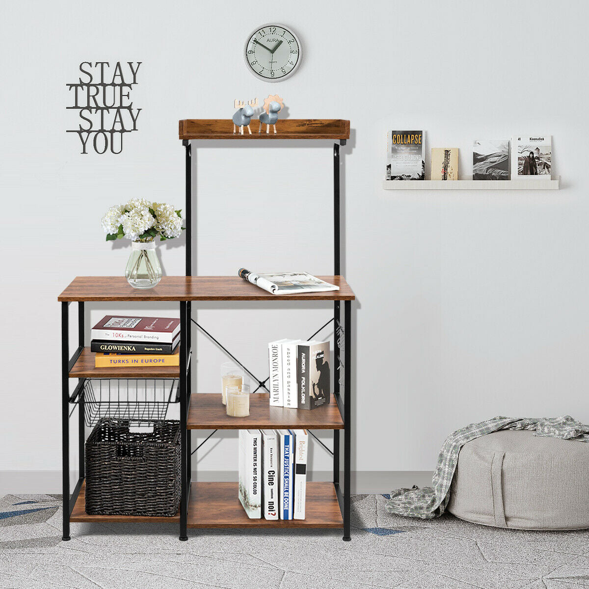 4 Tier Vintage Kitchen Baker's Rack Utility Microwave Stand-Coffee-Brown-Baker’s Racks-DECOROLALA