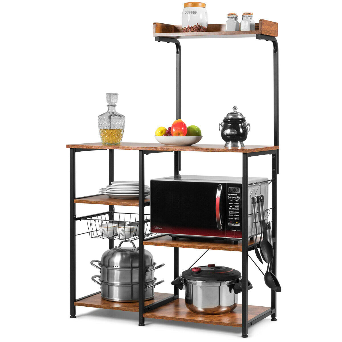 4 Tier Vintage Kitchen Baker's Rack Utility Microwave Stand-Coffee-Brown-Baker’s Racks-DECOROLALA