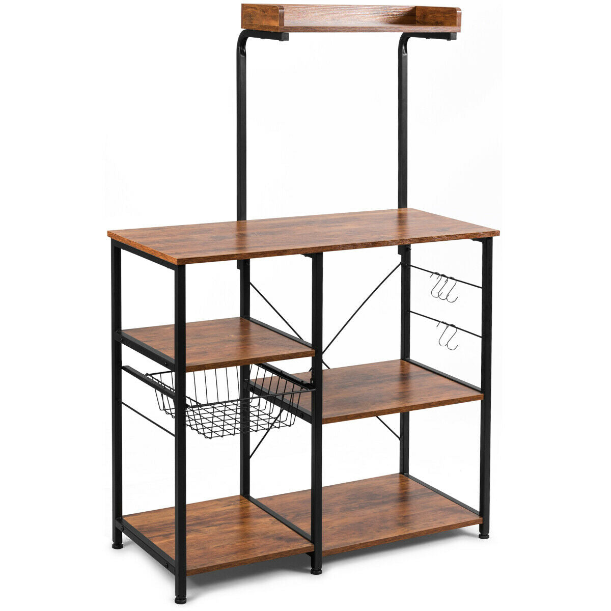 4 Tier Vintage Kitchen Baker's Rack Utility Microwave Stand-Coffee-Brown-Baker’s Racks-DECOROLALA