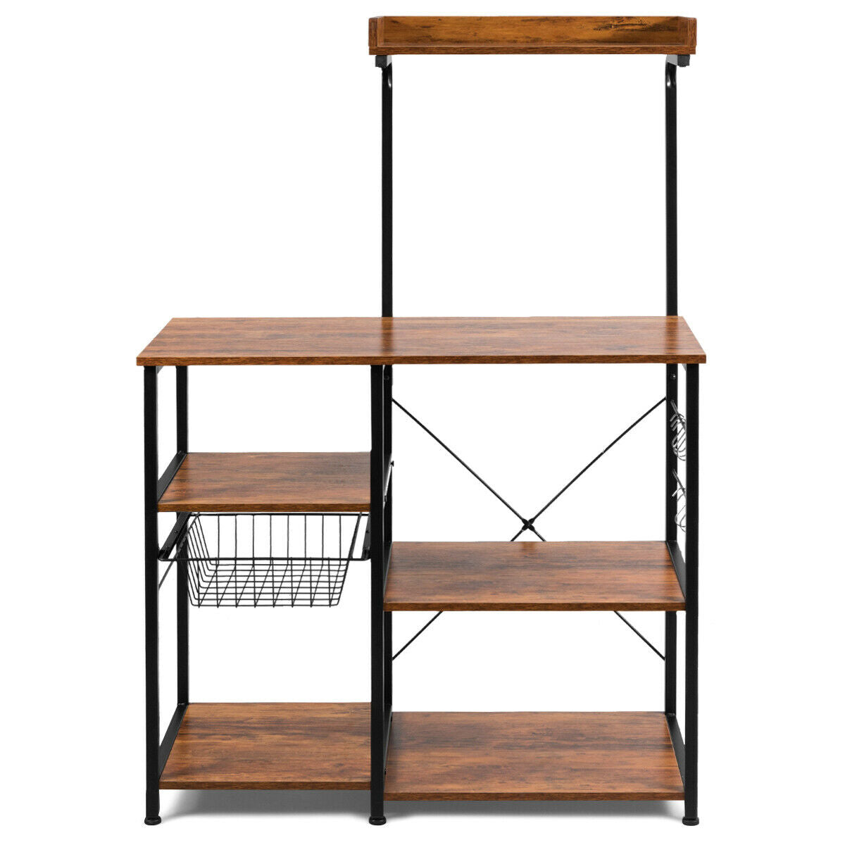 4 Tier Vintage Kitchen Baker's Rack Utility Microwave Stand-Coffee-Brown-Baker’s Racks-DECOROLALA