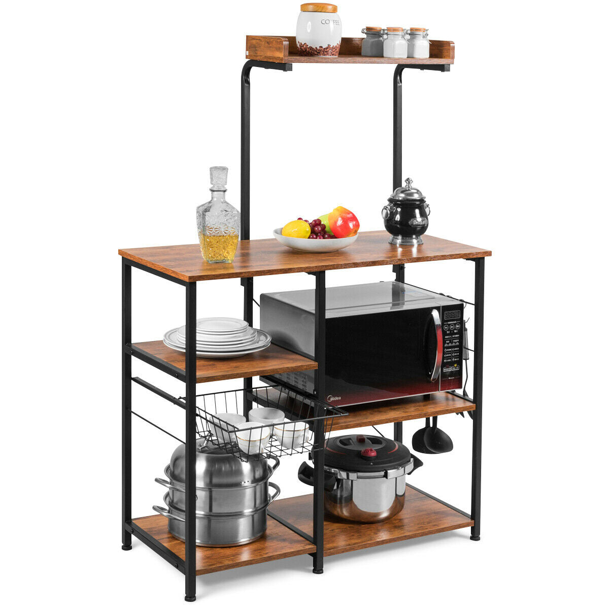 4 Tier Vintage Kitchen Baker's Rack Utility Microwave Stand-Coffee-Brown-Baker’s Racks-DECOROLALA