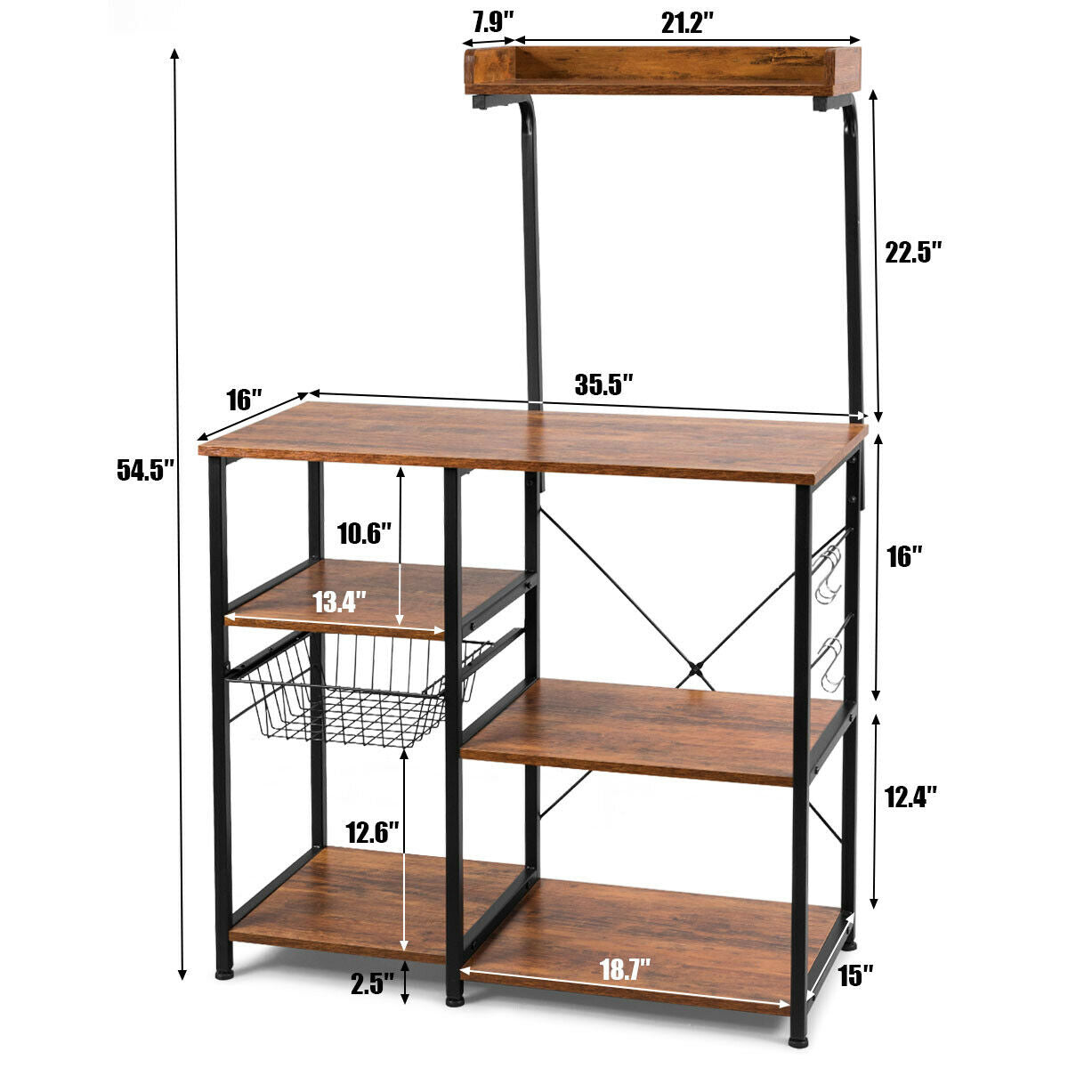 4 Tier Vintage Kitchen Baker's Rack Utility Microwave Stand-Coffee-Brown-Baker’s Racks-DECOROLALA