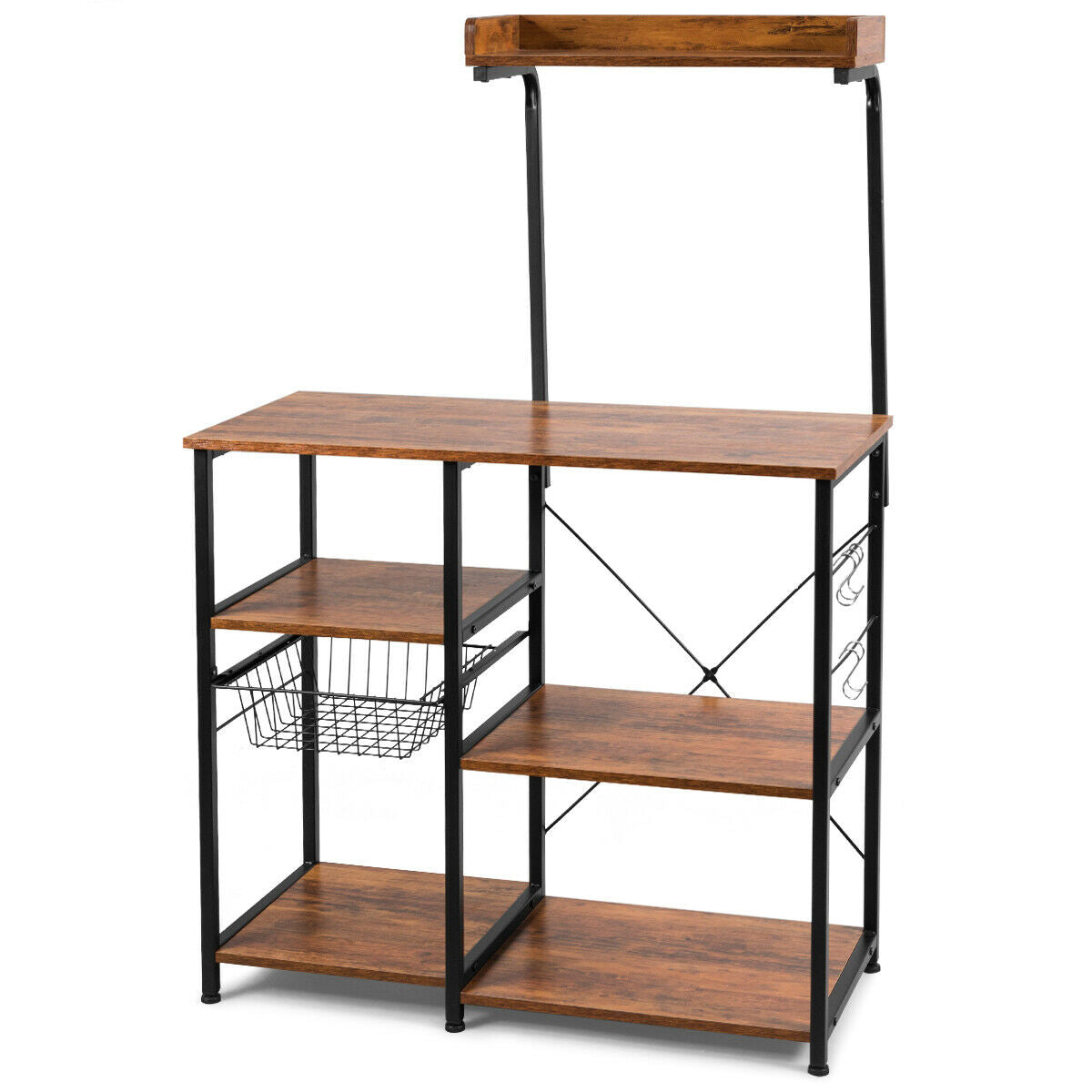 4 Tier Vintage Kitchen Baker's Rack Utility Microwave Stand-Coffee-Brown-Baker’s Racks-DECOROLALA
