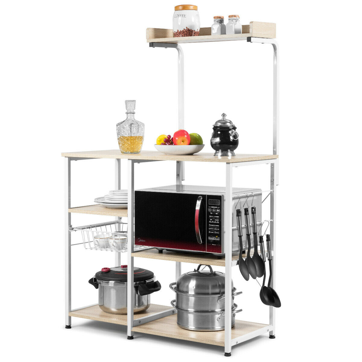 4 Tier Vintage Kitchen Baker's Rack Utility Microwave Stand-Coffee-Natural-Baker’s Racks-DECOROLALA